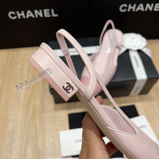 Chanel專櫃經典款女士涼鞋 香奈兒時尚sling back涼鞋平跟鞋6.5cm中跟鞋 dx2554